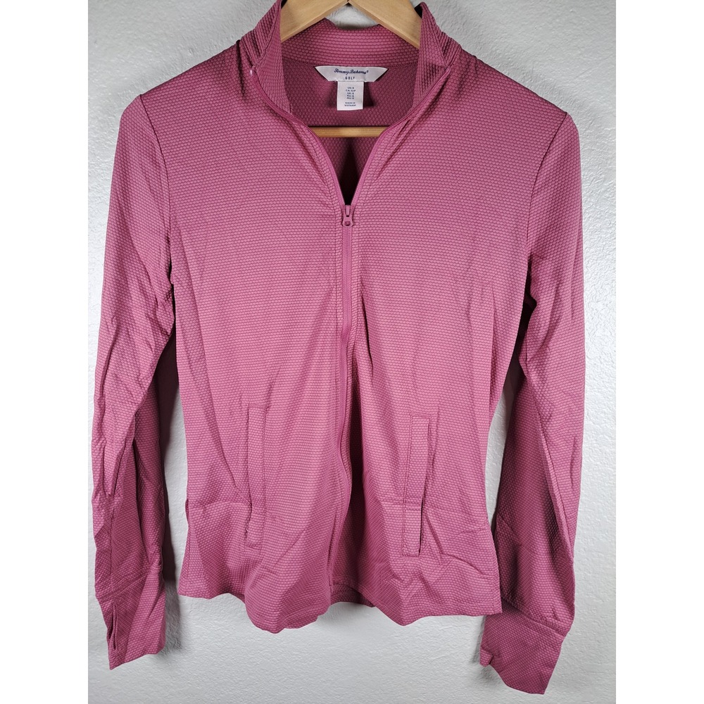 Tommy Bahama Golf Womens Small Pink Honeycomb Full Zip Textured Jacket Mock Neck